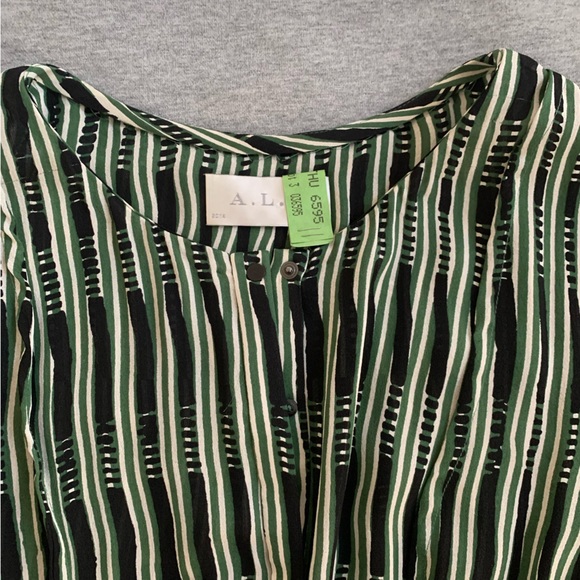 A.L.C. Striped Silk Mini Dress M Green Black - Picture 6 of 13